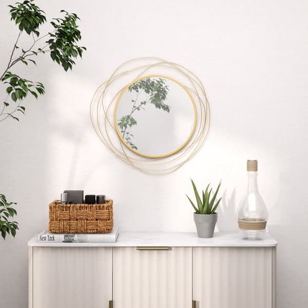 Rootz Rundt spejl Vægdekor - Dekorativt spejl - Metalrammespejl - Tykt glas - Nem montering - Guld - Ø65cm x 1cm