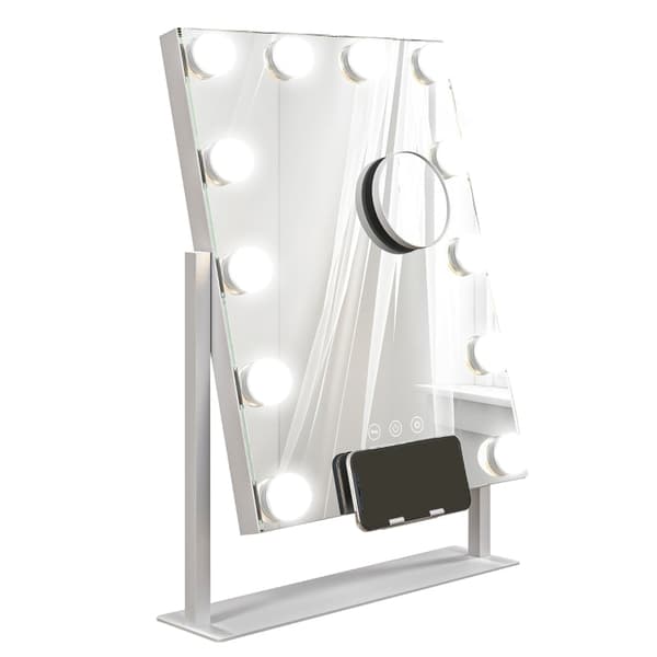 Rootz LED Makeup Mirror - Hollywood Sminkspegel - Sminkbordsspegel - 12 LED-lampor - Justerbar ljusstyrka - Mobiltelefonhållare - USB-port - 36,5 cm x