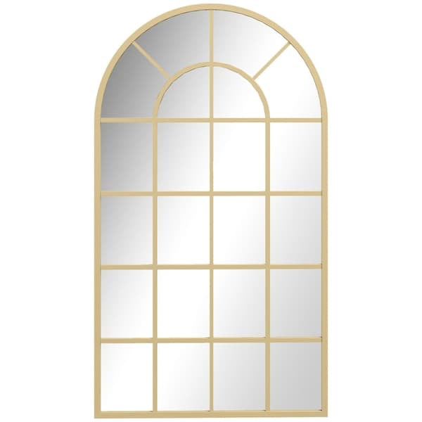 Rootz Guldpläterad väggspegel - Dekorativ kapselspegel - välvd fönsterram - Visuell förstoring - Krosssäkert glas - 65 cm x 2,5 cm x 110 cm