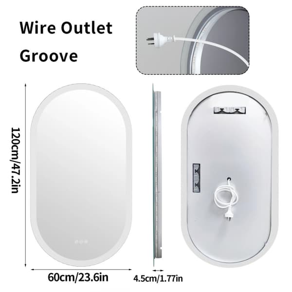 Oval spegel för badrum, dimbar LED-belysning, anti-dim funktion,24x48 tum