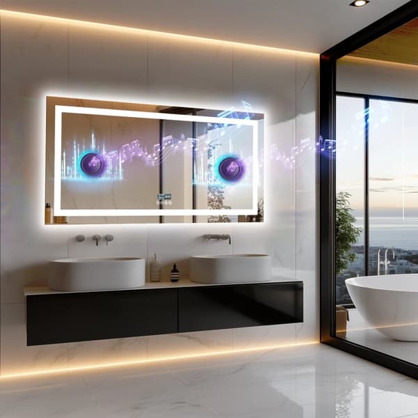 LED Badrumsspegel, Bluetooth-högtalare, Antimoln-funktion,Ljusgrå