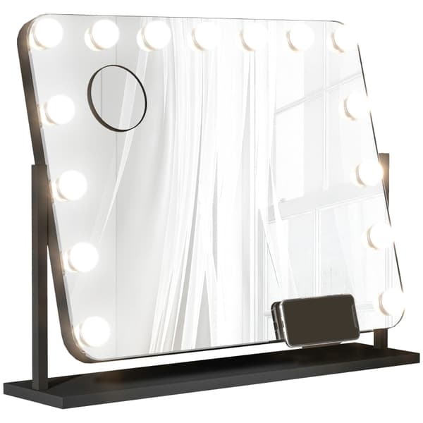 Rootz LED Hollywood -meikkipeili - Kosmeettinen meikkipeili - Pöytäpeili - 14 LED-valoa - Säädettävä kirkkaus - Matkapuhelinteline - USB-portti - 62,5