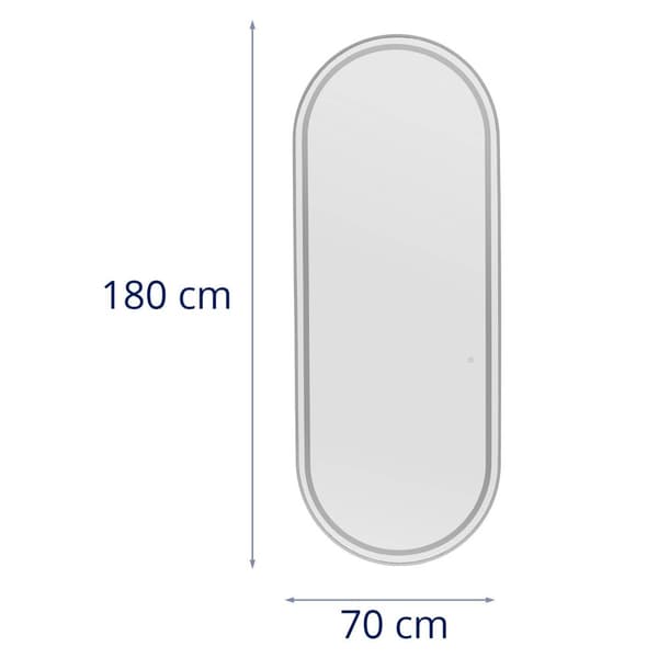 physa - Frisörspegel - LED-belysning - Extra platt - Oval - Silver - 180 x 70 cm
