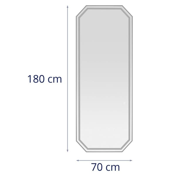physa - Frisörspegel - LED-belysning - Extra platt - Åttakantig - Silver - 180 x 70 cm