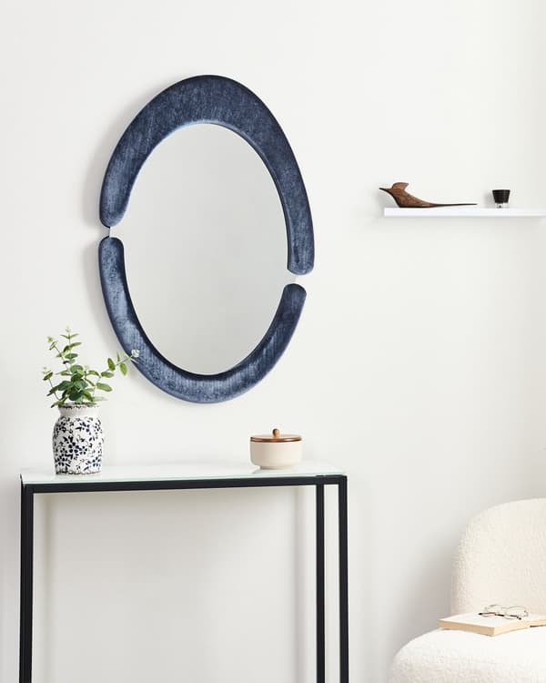 Veggspeil Mørkeblå MDF-ramme Glass 53 x 89 cm Uregelmessig Form Dekorativt Veggmontert Aksentstykke Moderne Stil