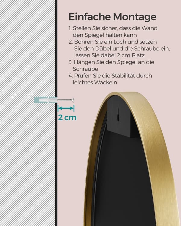 Round Mirror - Let at montere - Moderne - Metallisk guld