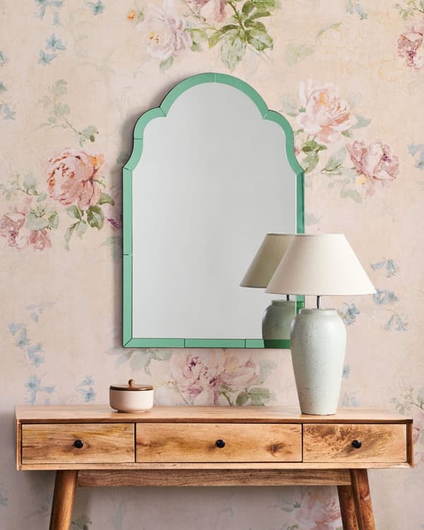 Veggspeil Grønn Glass MDF 60 x 89 cm Buet ramme Art Deco-stil Dekor Interiør