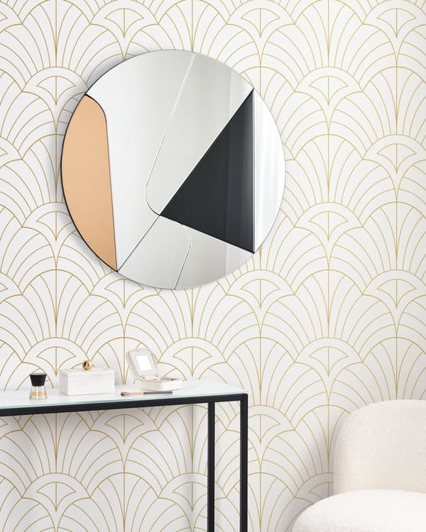 Veggspeil Svart Gull Glass MDF ø 80 cm Rund form Farget glass Uten ramme Abstrakt stil Dekor Interiør Speil