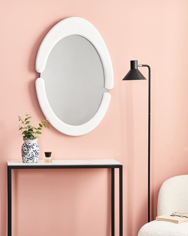 Väggspegel Vit MDF Ram Glas 53 x 89 cm Oregelbunden Form Dekorativ Väggmonterad Accent Stycke Modern Stil