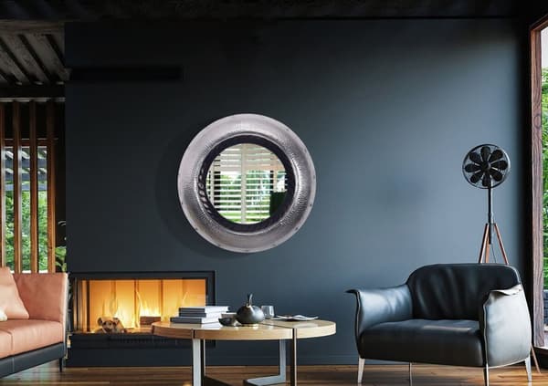 Rootz rund vægspejl - Æstetisk spejl - Dekorativt spejl - Håndlavet unikt design - 74 cm x 74 cm x 9 cm