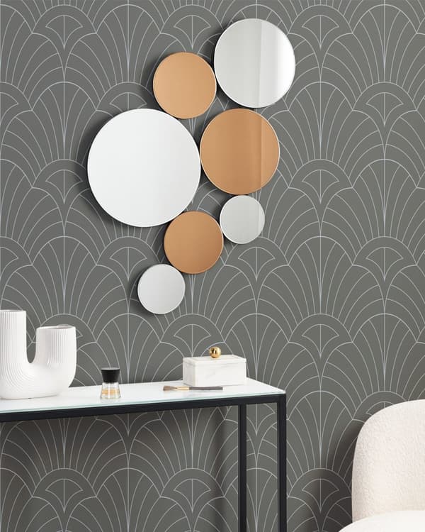 Väggspegel Koppar- och Silver Glas och MDF 57 x 90 cm Organisk Rund Form Modern Stil Vardagsrum Hall