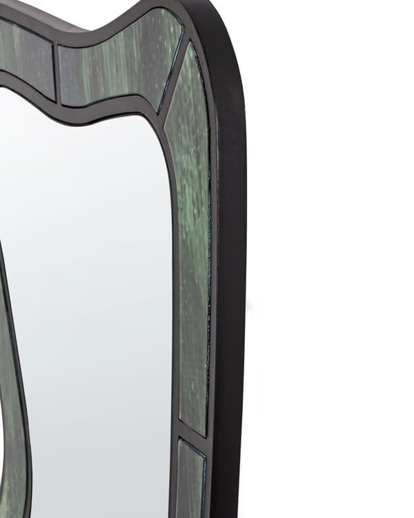 Vægspejl Grøn 60 x 98 cm Dekorativ Asymmetrisk Spejl til Væg Dekoration Entrespejl Moderne Design