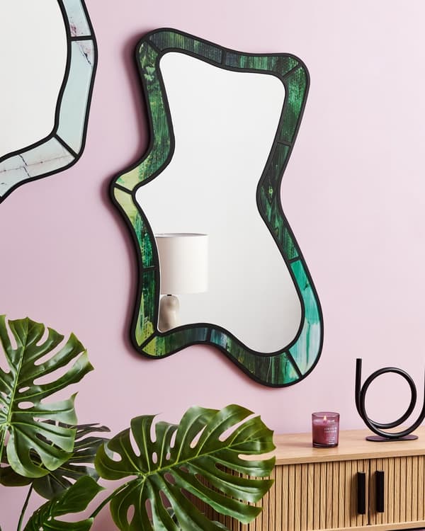 Veggspeil Grønn MDF Glass 60 x 98 cm Uregelmessig form Dekorativ ramme Moderne stil Interiør Stue Gang