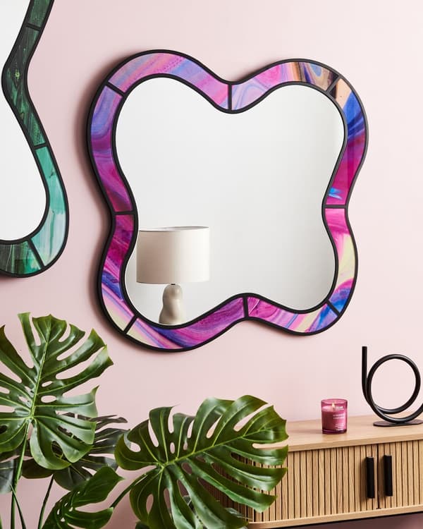 Veggspeil Rosa MDF Glass 72 x 79 cm Uregelmessig form Dekorativ ramme Moderne stil Interiør Stue Gang