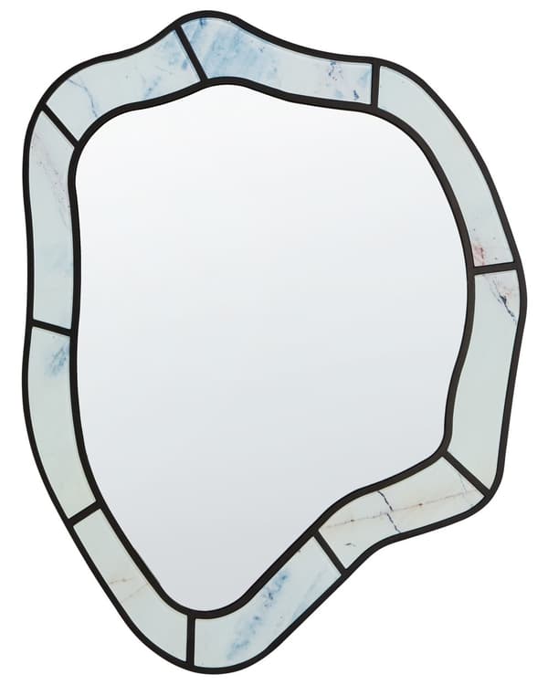 Vægspejl Lyseblå 64 x 86 cm Dekorativ Asymmetrisk Spejl til Væg Dekoration Bølget Entrespejl Moderne Design