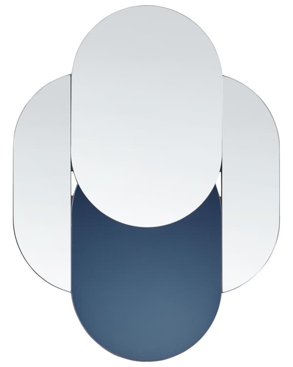 Vægspejl Blå 60 x 80 cm Dekorativ Oval Spejl til Væg Dekoration Geometrisk Entrespejl Moderne Design