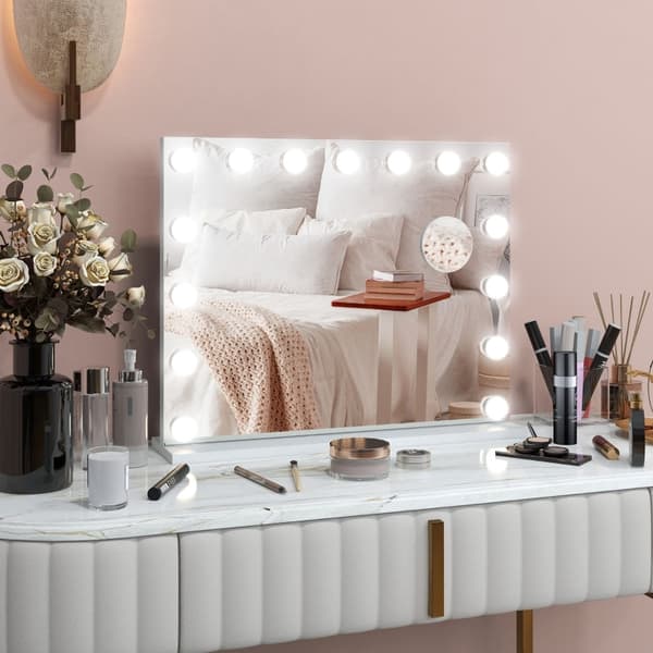 Rootz LED -meikkipeili - Kosmeettinen meikkipeili - Valaistu peili - 15 himmennettävää polttimoa - USB-portti - 58cm x 48cm x 14cm