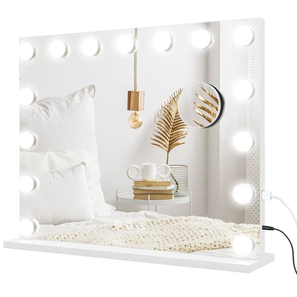 Rootz LED -meikkipeili - Kosmeettinen meikkipeili - Valaistu peili - 15 himmennettävää polttimoa - USB-portti - 58cm x 48cm x 14cm
