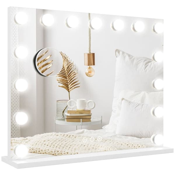 Rootz LED -meikkipeili - Kosmeettinen meikkipeili - Valaistu peili - 15 himmennettävää polttimoa - USB-portti - 58cm x 48cm x 14cm