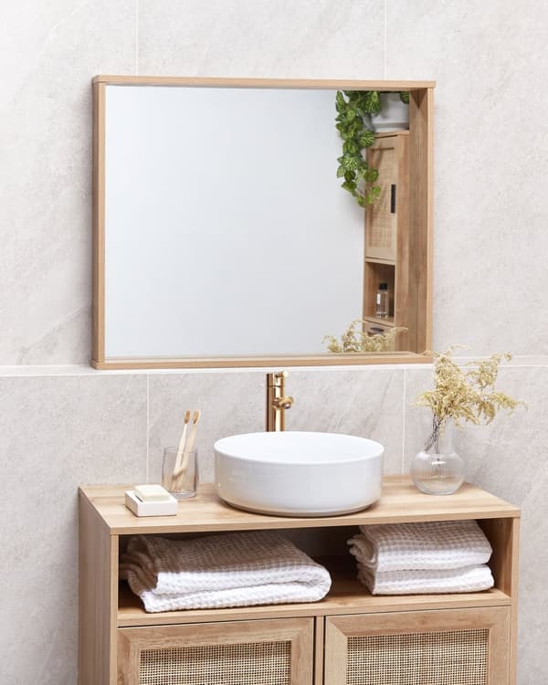 Väggspegel Ljus Träspånskiva 80 x 65 cm Rektangulär Dekorativ Accent Stycke Skandinavisk Stil