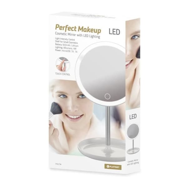 Kosmetiskt spegel - PLATINET - PMLY7W - LED 24 - Batteri 600mAh - Justerbar vinkel 180°