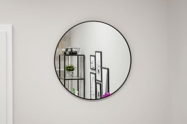 Lyxigt stort runt svart ramat spegel - 80cm diameter, elegant heminredning