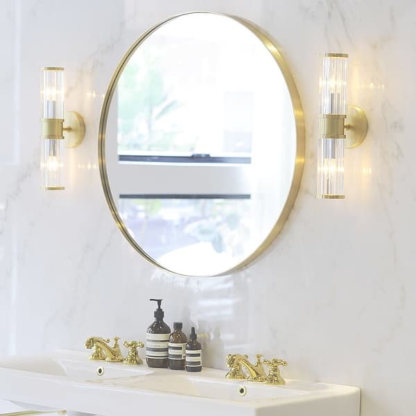 Elegant rund badrumsspegel i guld - 60 cm, hållbar metallram