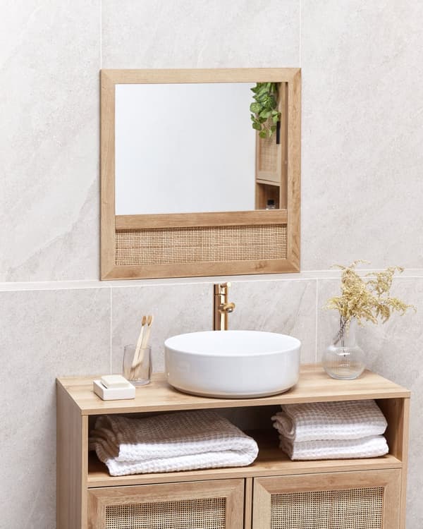 Vægspejl Light Wood Spånplade Rattan 60 x 60 cm Firkantet Dekorativt tilbehør Skandinavisk stil