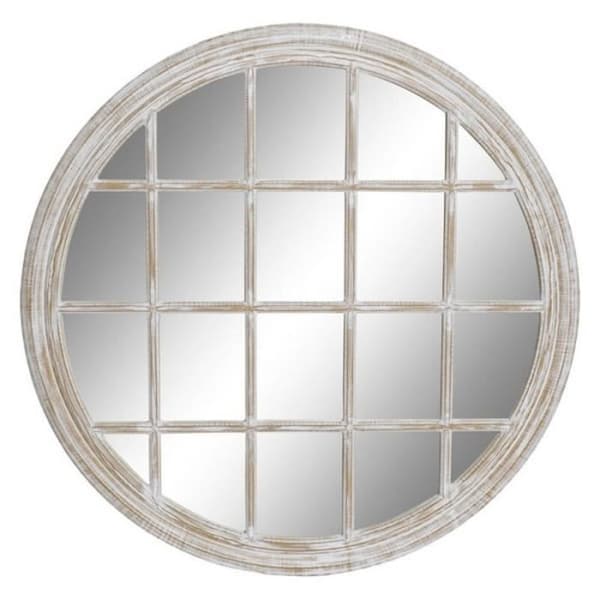 väggspegel vit glas järn trä avskalad mdf