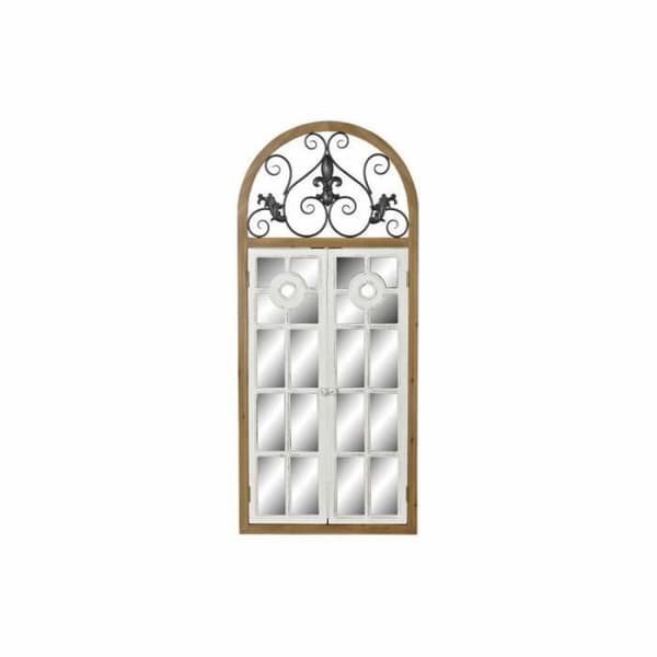 DKD Heminredning Väggspegel Naturmetall MDF-fönster Vita Mörkgrå (60 x 5 x 138 cm) - 8424001936823