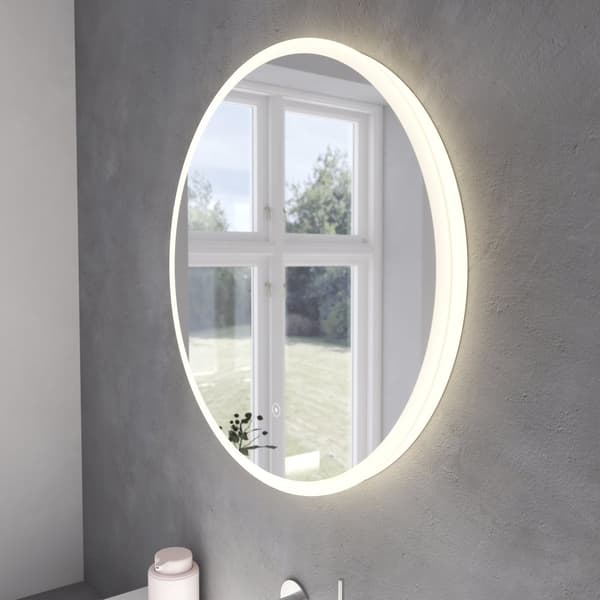 Loevschall Atlas badrumsspegel med LED-belysning, rund spegel, badrumsspegel med front- och bakgrundsbelysning, dimbar, Ra-värde 90+.