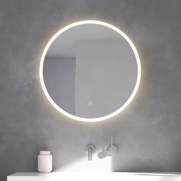 Loevschall Atlas badrumsspegel med LED-belysning, rund spegel, badrumsspegel med front- och bakgrundsbelysning, dimbar, Ra-värde 90+.