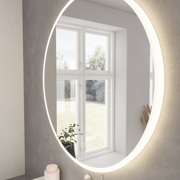 Loevschall Atlas badrumsspegel med LED-belysning, rund spegel, badrumsspegel med front- och bakgrundsbelysning, dimbar, Ra-värde 90+.