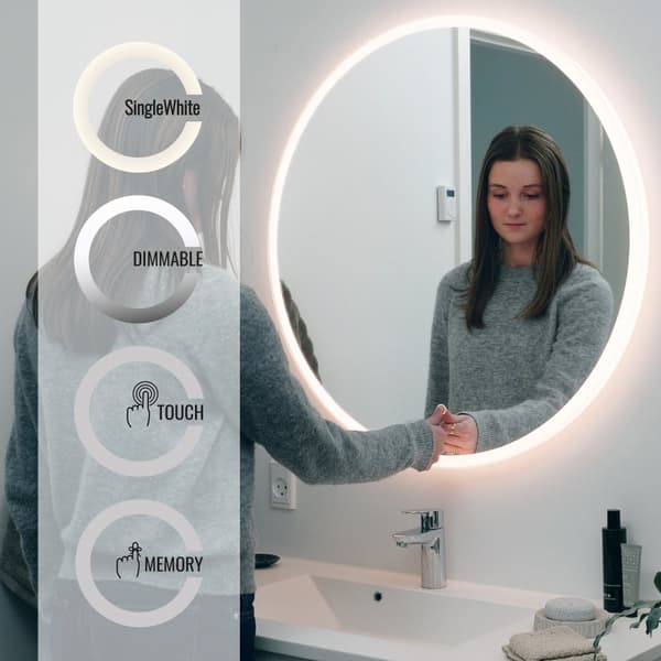 Loevschall Atlas badrumsspegel med LED-belysning, rund spegel, badrumsspegel med front- och bakgrundsbelysning, dimbar, Ra-värde 90+.