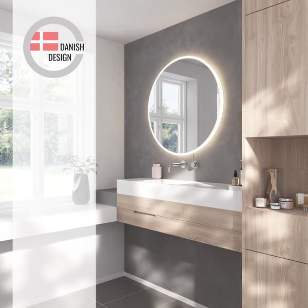 Loevschall Atlas badrumsspegel med LED-belysning, rund spegel, badrumsspegel med front- och bakgrundsbelysning, dimbar, Ra-värde 90+.