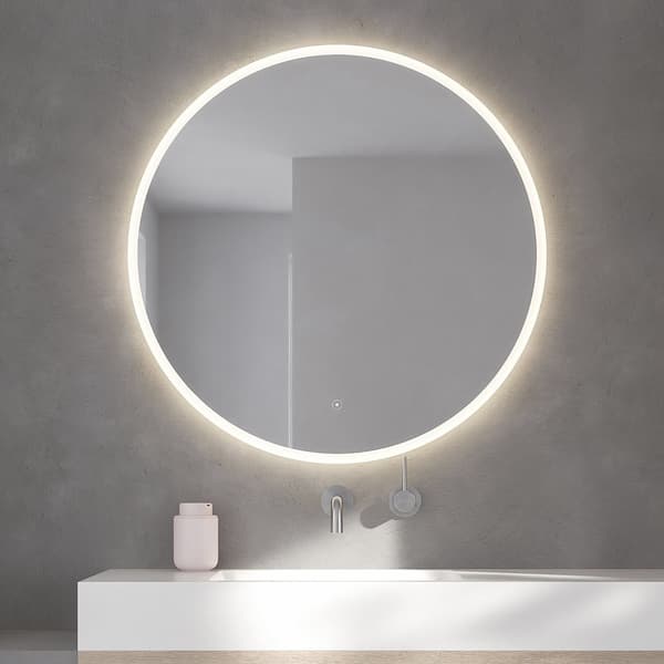 Loevschall Atlas badrumsspegel med LED-belysning, rund spegel, badrumsspegel med front- och bakgrundsbelysning, dimbar, Ra-värde 90+.