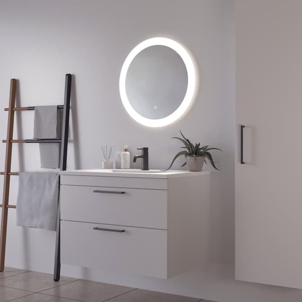 Loevschall Vega badrumsspegel med LED-ljus, rund spegel, spegel med front- och bakgrundsbelysning, dimbar touch-funktion, Ra-värde 90
