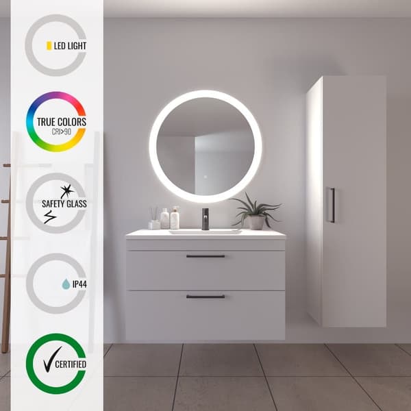 Loevschall Vega badeværelsesspejl med LED-lys, rundt spejl, spejl med front- og backlight, dæmpbar touch-funktion, CRI-værdi 90