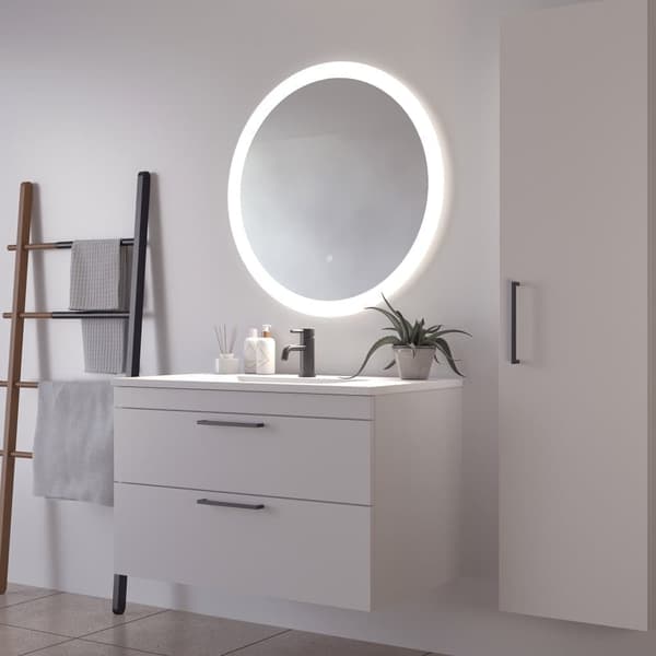 Loevschall Vega badeværelsesspejl med LED-lys, rundt spejl, spejl med front- og backlight, dæmpbar touch-funktion, CRI-værdi 90