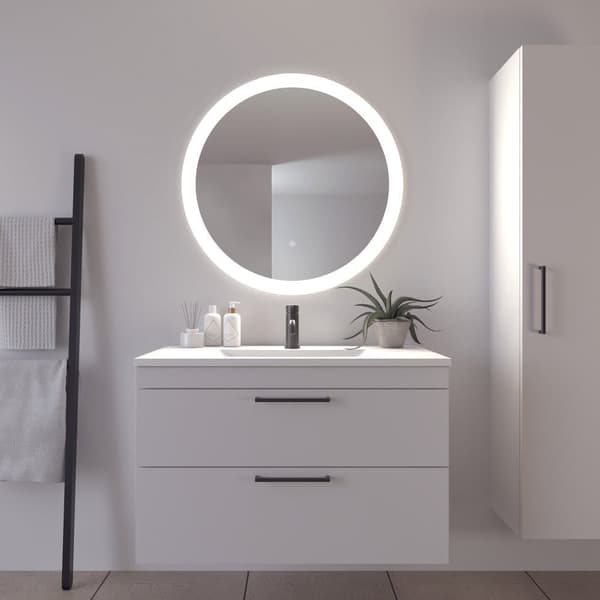Loevschall Vega badeværelsesspejl med LED-lys, rundt spejl, spejl med front- og backlight, dæmpbar touch-funktion, CRI-værdi 90 Ø 80 cm.