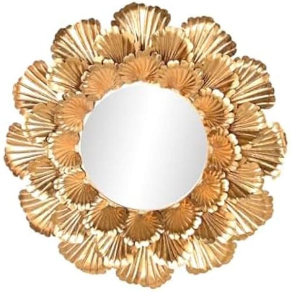Väggspegel - HOME ESPRIT - Växtblad - Guldmetall - 76,5 x 76,5 cm - Modern design