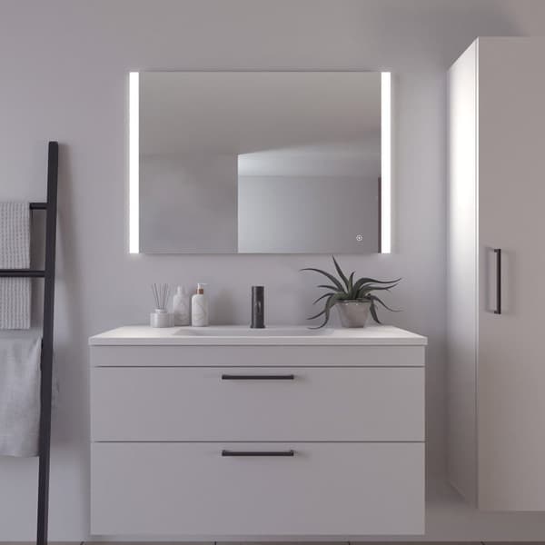 Loevschall Vega badeværelsesspejl med LED-lys, firkantet spejl, 2 lysfelter foran, touch-funktion, dæmpbar lysstyrke, CRI-værdi 90 100 x 70 cm.