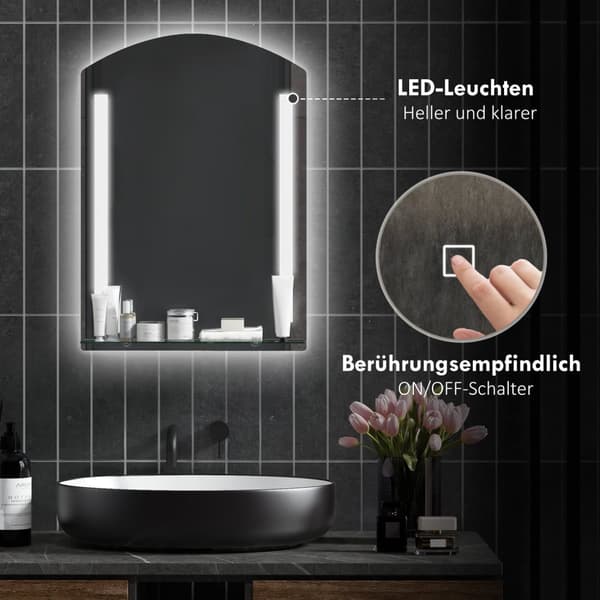 Rootz badeværelse spejl med LED -belysning - oplyst væg spejl - LED Vanity Mirror - Touch Switch - 50L x 12W x 70H cm