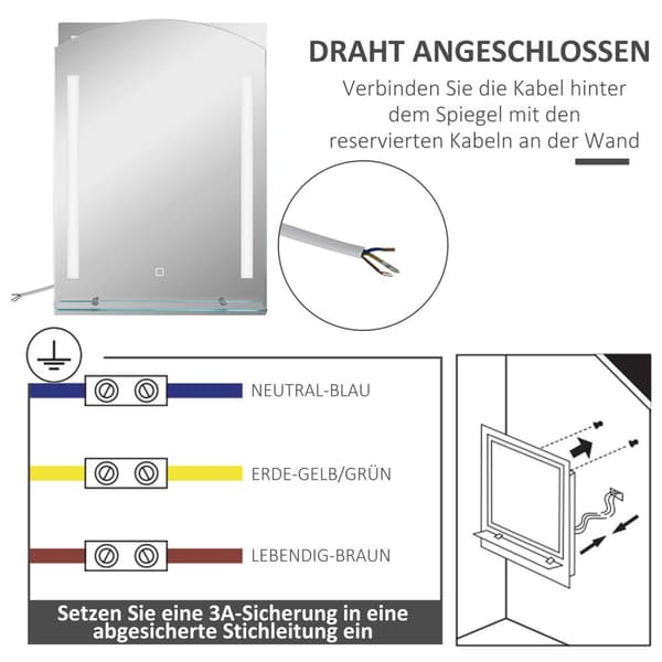 Rootz badeværelse spejl med LED -belysning - oplyst væg spejl - LED Vanity Mirror - Touch Switch - 50L x 12W x 70H cm