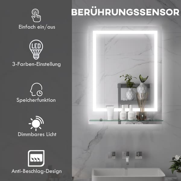 Rootz badrumspegel LED -belysning - upplyst spegel - upplyst fåfänga - anti -dimfunktion - 70 cm x 50 cm