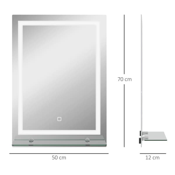 Rootz LED badeværelses spejl - dæmpbar - Anti -Fog Mirror - Touch Switch - Inkluderer hylde - 50 cm x 2,7 cm x 70 cm - Moderne elegance