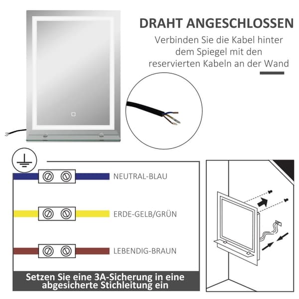Rootz LED badeværelses spejl - dæmpbar - Anti -Fog Mirror - Touch Switch - Inkluderer hylde - 50 cm x 2,7 cm x 70 cm - Moderne elegance