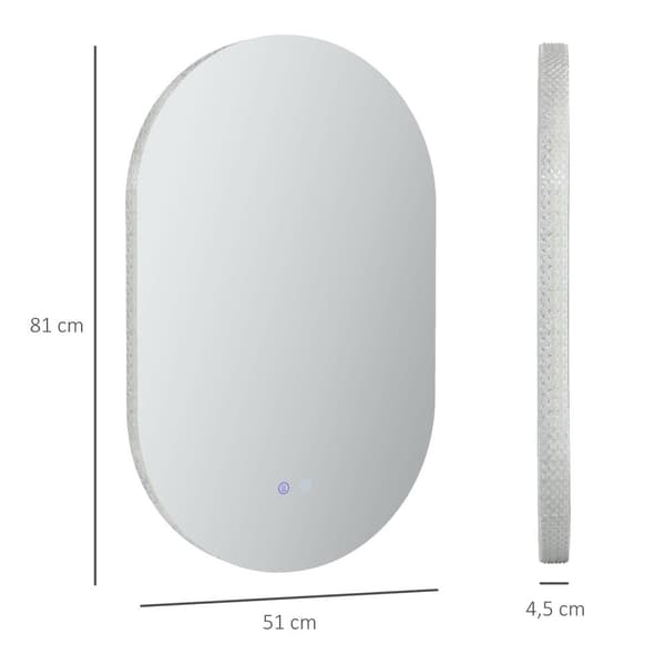 Rootz Oval LED -badrumsväggspegel - Vanity Mirror - Illuminated Mirror - Justerbar ljusstyrka - 81 x 51 cm - Touch Sensitive Switch