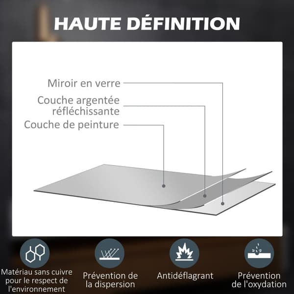 Rootz Rectangular LED Badrumspegel - Vanity Mirror - Wall Mirror - Anti -dimfunktion - 80 x 60 cm