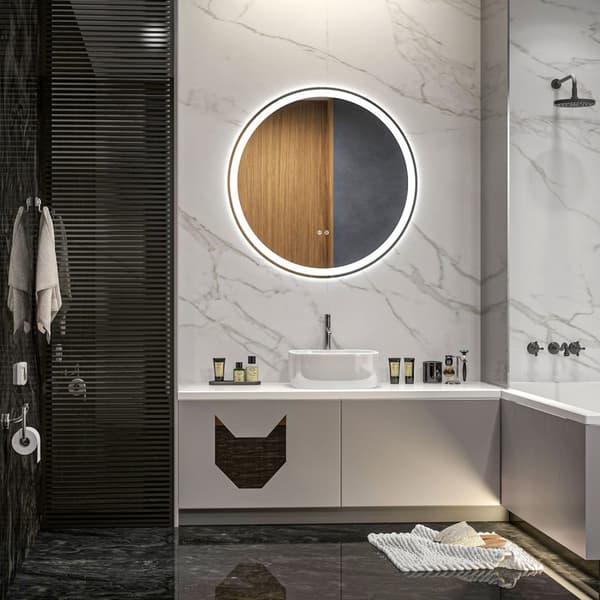 Rootz Round LED -kylpyhuoneen peili - Vanity Mirror - Valaistu peili - Kosketuskytkin - Fog - Ø 70 x 3,4 cm